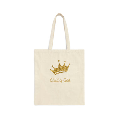 Canvas bag with words Child of God and gold glitter crown