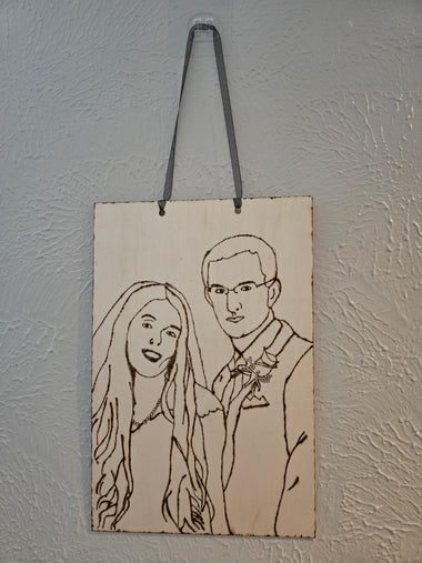 Custom line-drawing portrait from picture, couple portrait