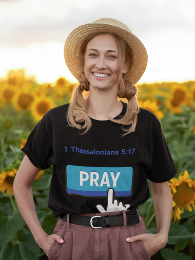 Encourage Prayer Everywhere with 1 Thessalonians 5:17 Pray Button T-shirt