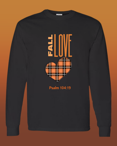 Fall Love With Plaid Heart with verse Psalm 104:19 Unisex Long Sleeve T-Shirt