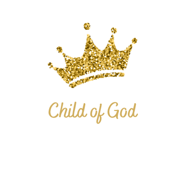 Child of God text with Gold glitter crown