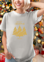 Merry Christmas Gold Christmas Tree Trio T-shirt with Luke 2:14