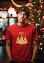 Merry Christmas Gold Christmas Tree Trio T-shirt with Luke 2:14