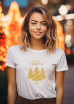 Merry Christmas Gold Christmas Tree Trio T-shirt with Luke 2:14