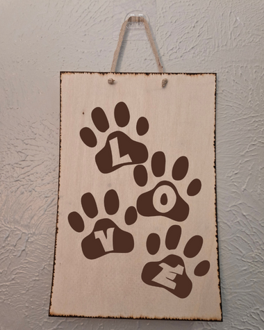 Homemade Pawprint LOVE Wall Art - Wooden Sign