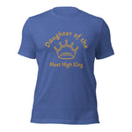 Royal Blue t-shirt with gold crown outline and the words "Daughter of the Most High King"